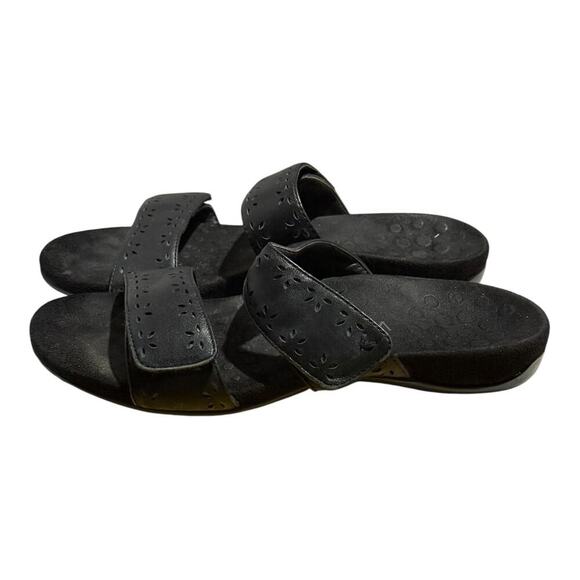 Vionic Belize Black Leather Orthotic Slide Sandals Women's Size 8 Adjustable - Picture 4 of 8
